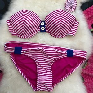 NWT sailor style bikini pink and white stripe